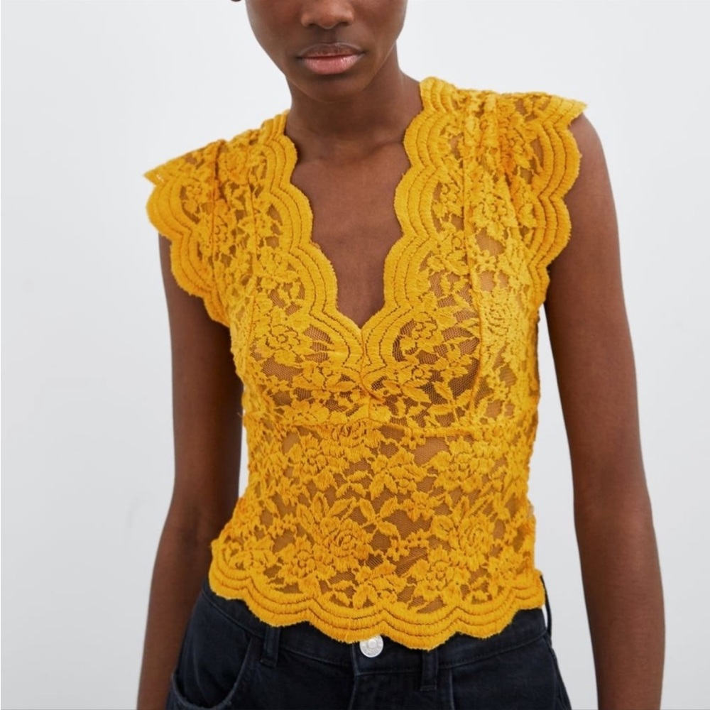 Zara Scalloped Lace Crop Top